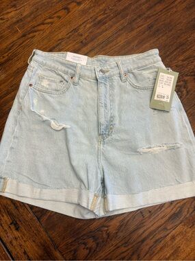 H&M Light Wash Distressed High-Rise Denim Shorts